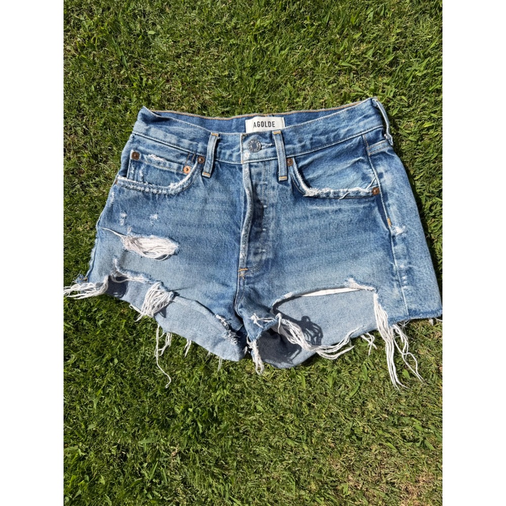 AGOLDE Parker Distressed Denim Cutoff Shorts 100% Organic Cotton Size 22 GUC